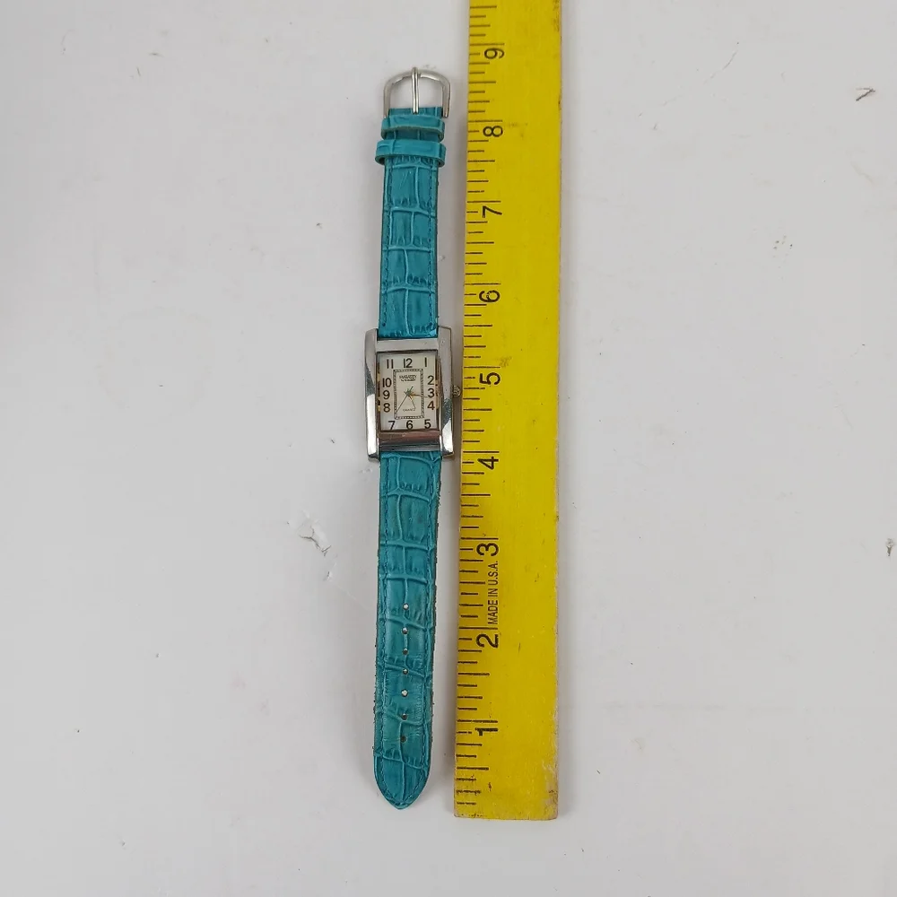 Gruen Embassy Silver Tone Watch Turquoise Teal Leather Band New Battery